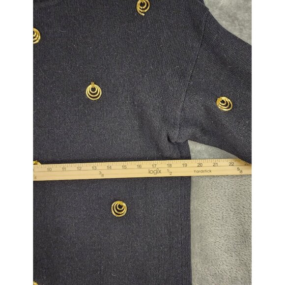 L'EAU VIVE Sweater Womens Large Black Gold Ring Wool Blend Long Sleeve Vintage - Picture 4 of 10